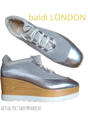 baldi london Women edyn faux leather lace-up platform sneaker metallic silver 38